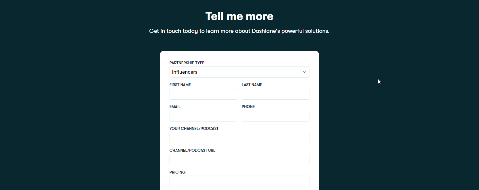 An application for an influencer partnership from Dashlane